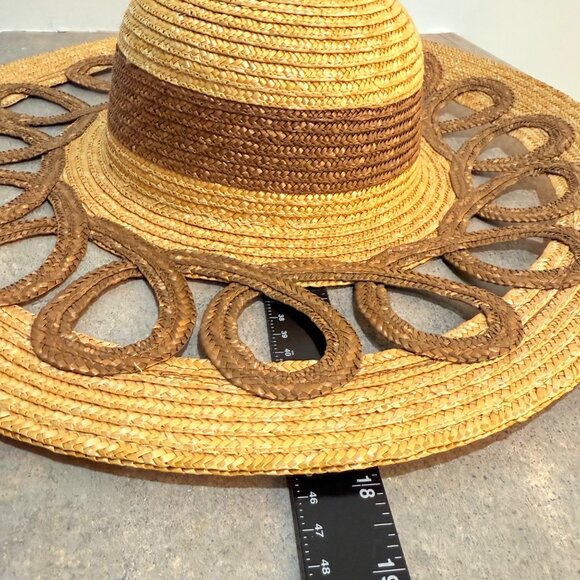Coastal Wide Brim Sun Hat Straw Boho Beach Resort Fashion Open Loop Cruise Chic - Picture 10 of 11